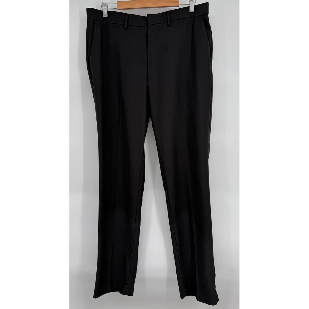 Haggar Mens Dress Pants Black Flat Front Straight Leg Polyester Sz 36x34